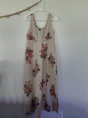 Vintage 90's Karen Kane 100% Linen Floral Cottagecore Grandmacore Midi Dress 6